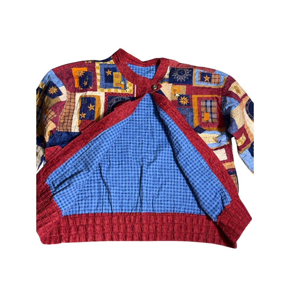 VTG Quilted Patchwork Celestial Jacket XL Sun Moon Stars Wearable Art Whimsigoth - Picture 4 of 13